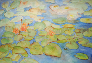 lily pads and frog painted on cold-pressed paper